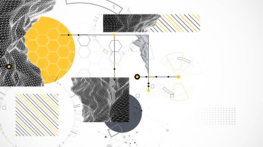 Kablo dağları, geometrik altıgenler, noktalar ve çizgilerle soyut bileşim. Vektör