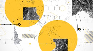 Kablo dağları, geometrik altıgenler, noktalar ve çizgilerle soyut bileşim. Vektör