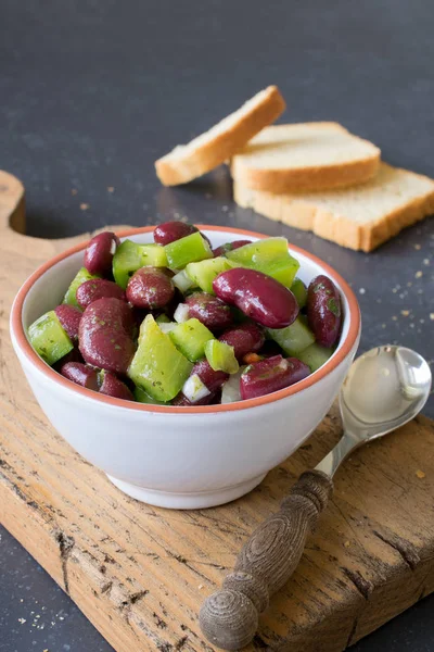 Fresh Kidney Bean Green Pepper Salad Small White Bowl — Stock Photo, Image