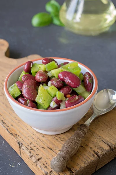 Fresh Kidney Bean Green Pepper Salad Small White Bowl — Stock Photo, Image