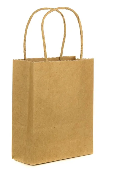 あなたのテキストのためのコピースペースを持つ白い背景に隔離されたリサイクル可能な茶色の紙のショッピングバッグ — ストック写真