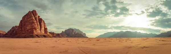 Jabal Mazmar Pillars Panoramic View Wadi Rum Mountain Range Seven — стокове фото