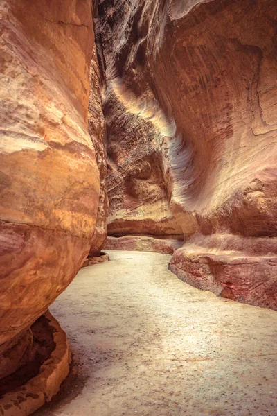 Siq Stenen Galerij Naar Verborgen Stad Petra Jordanië Unesco Werelderfgoed — Stockfoto