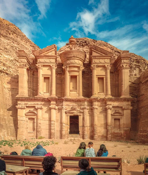 Petra Jordan Januari 2020 Nabatean Antika Staden Petra Fasad Deir — Stockfoto