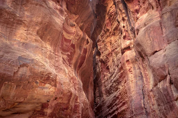 Textura Colorida Formación Arenisca Roja Patrón Geológico Abstracto Petra Jordania — Foto de Stock