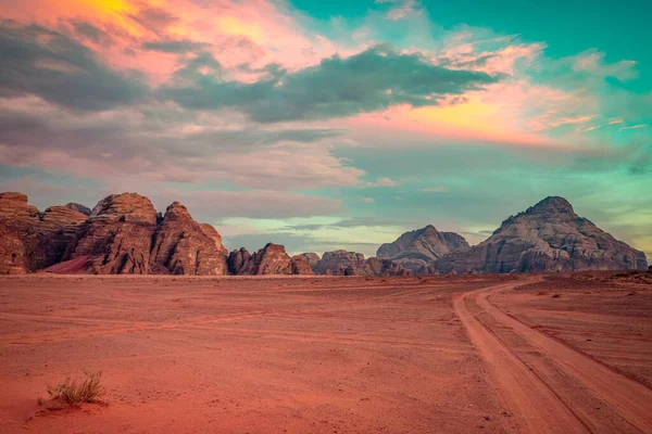 Planet Mars Som Landskap Foto Wadi Rum Öknen Jordanien Med — Stockfoto