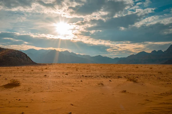 Sun and valley of the Moon in Wadi Rum, Jordan