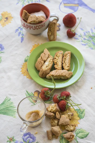 Mesa Para Desayuno Mañana Con Galletas Fruta — Foto de Stock