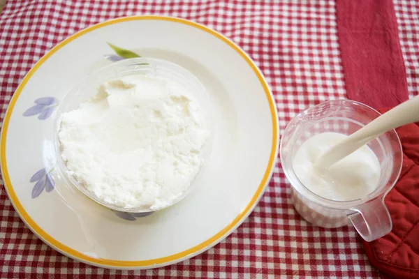 Fresh Italian Ricotta Cheese Plastic Mould Dish — Stock Photo, Image