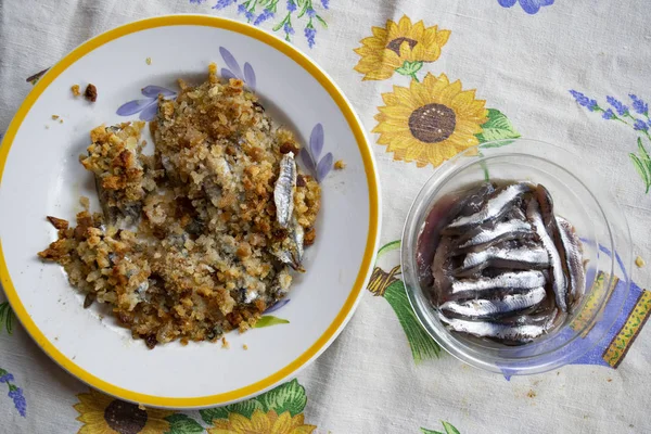 Ingrediënten voor gemalen ansjovisbeignets — Stockfoto