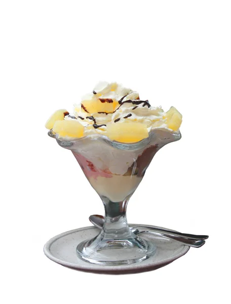 Icecream Dans Vase Verre Aux Fruits — Photo