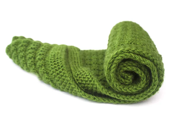 Knitted Hands Scarf Dark Green Colour White Background — Stock Photo, Image