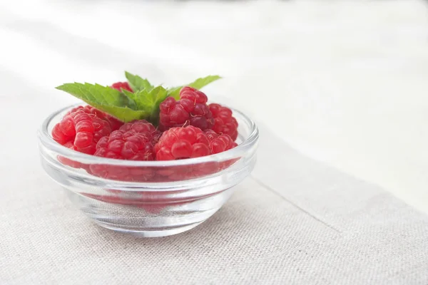 Framboises Mûres Menthe Dans Bol Verre — Photo