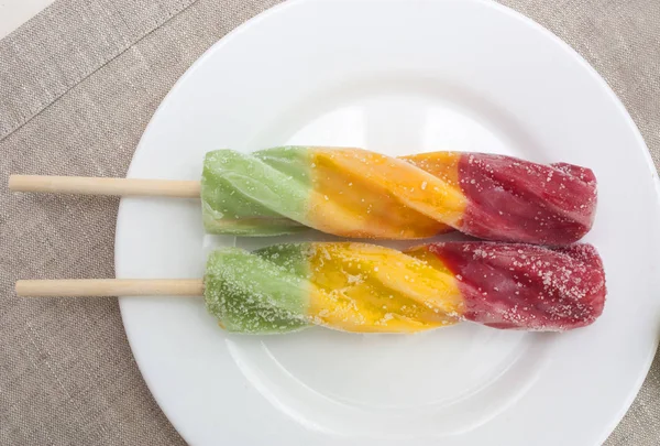 Fruit Ice Cream White Plate — Stock Photo, Image