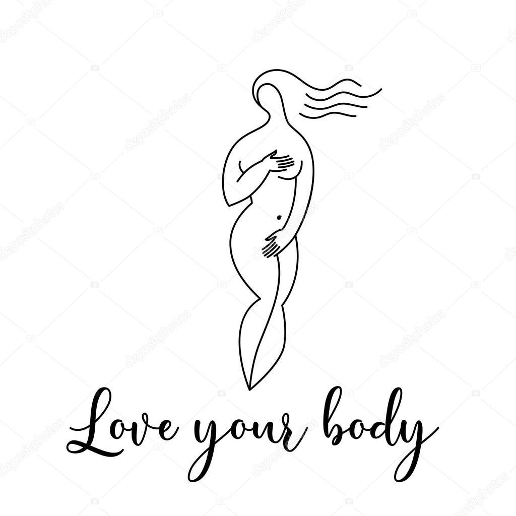 Love your body. Logo design template. Silhouette of beautiful nude woman vector illustration.