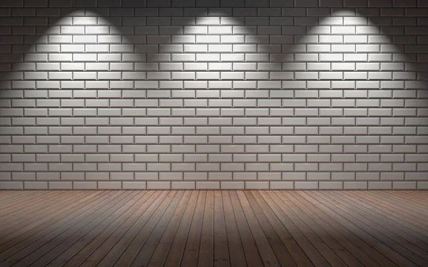 Empty Room Brick Wall Three Light Spots Rendering — Stock Photo, Image