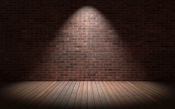 Порожня Кімната Червоною Цегляною Стіною Дерев Яною Підлогою Візуалізація — стокове фото