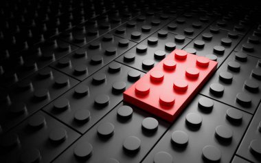 Bir farklı kırmızı oyuncak tuğla. bireysellik conceipt. 3D render