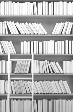 Books.3d render ile beyaz bookshelf