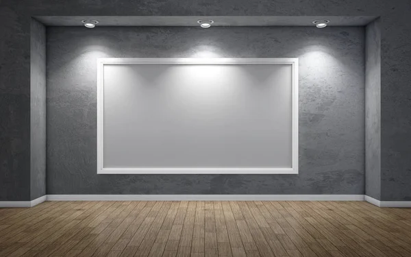 Dark Gallery Interior Empty Frame Wall Rendering — Stock Photo, Image