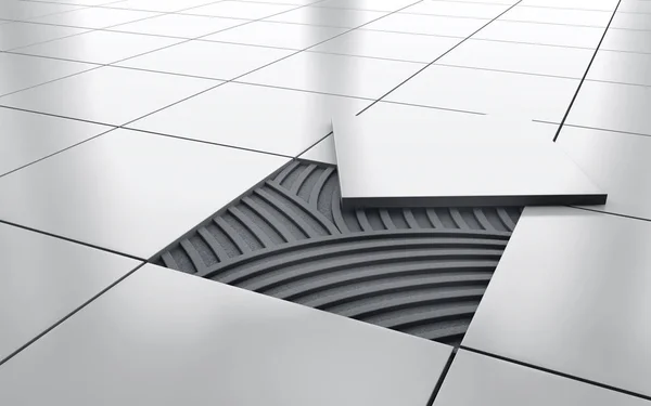 白い光沢のあるセラミック タイル床の修理 レンダリング — ストック写真