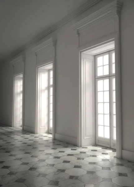 Empty Bright Room Huge Windows Rendering — Stock Photo, Image