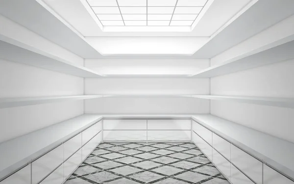 Large Bright Wardrobe Room Empty Shelves Rendering — Stock Photo, Image