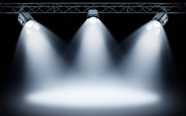 Яркие Прожекторы Сцены Сияют Темном Фоне Рендеринг — стоковое фото