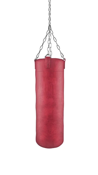 Rote Boxtasche an Ketten isoliert auf weißem Hintergrund mit Clip — Stockfoto