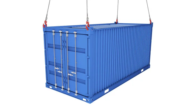 Zee container opgeheven met kraanhaken. 3D-rendering — Stockfoto