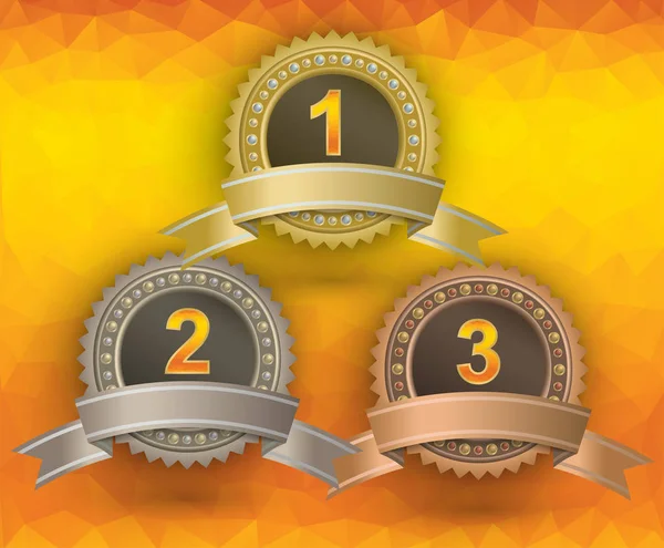 Set Premi Cerchio Con Nastri Sfondo Poligonale Arancione — Vettoriale Stock