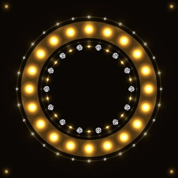 Abstract Gold Sparkling Circle Black Background — Stock Vector