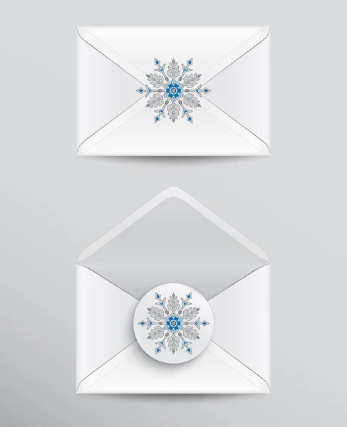 Set Opened Closed Envelopes Snowflake Seal Isolated White Background — Stock Vector