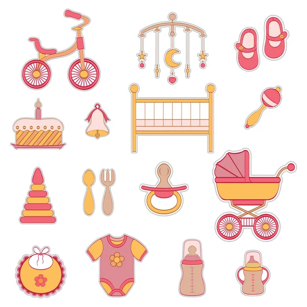 Set Von Baby Mädchen Flache Symbole Auf Weißem Hintergrund — Stockvektor