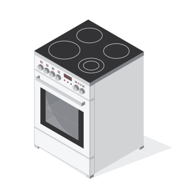 Beyaz izometrik vektör Mutfak elektrikli fırın ile soba.