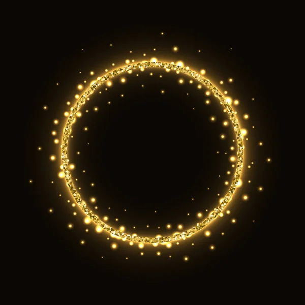 Abstract Gold Circle Glittering Shining Frame Black Background — Stock Vector