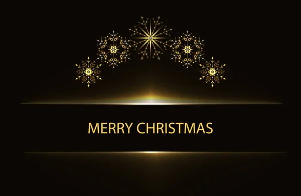 Cartel Felicitación Navidad Con Copos Nieve Dorados Sobre Fondo Negro — Archivo Imágenes Vectoriales
