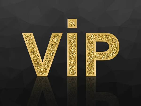 Vector Vip Icono Brillante Dorado Sobre Fondo Poligonal Negro — Vector de stock