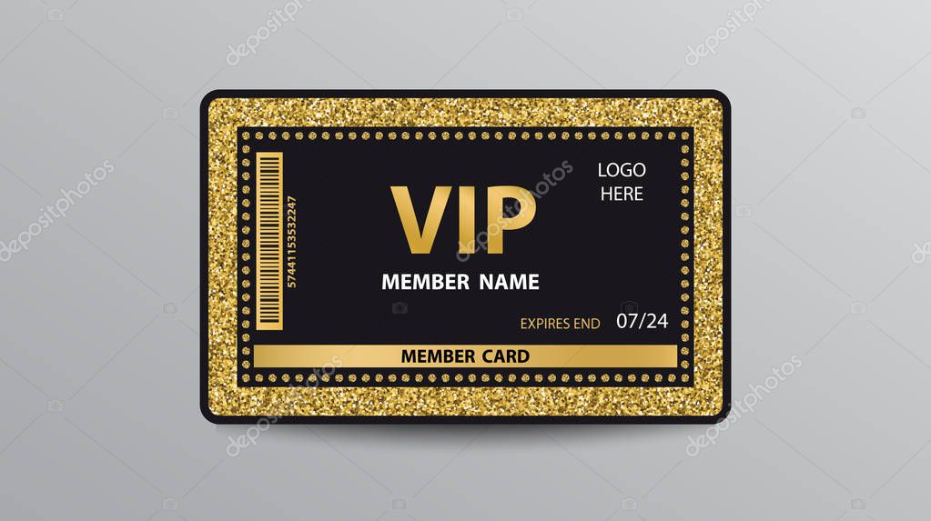Golden VIP member card template with glitter.