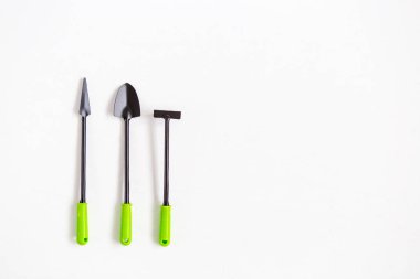 Beyaz ahşap zemin üzerinde fidan için Bahçe aracı