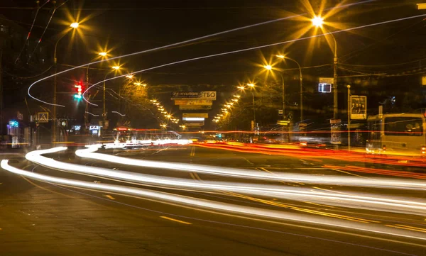 Światła Miasta Noc Transportu — Zdjęcie stockowe