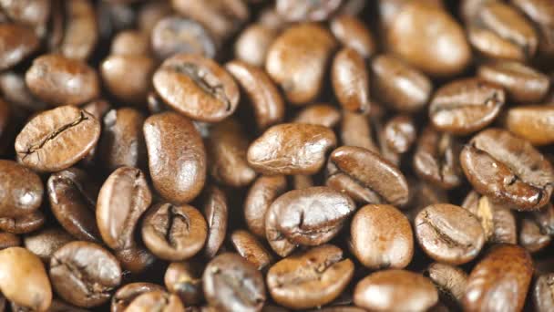 Primer plano de granos de café tostados. — Vídeo de stock