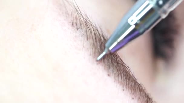 Microblading Eyebrow Tattoo, Permanent Makeup, Using Special Needle, Injects — Stock Video