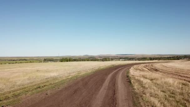 The road through the fields leading to a small village. — Stock Video