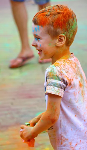 Moscú Rusia Julio 2018 Lanzando Color Festival Color Holi Gente — Foto de Stock