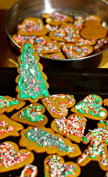 Galletas de Navidad caseras en platos para hornear — Foto de Stock