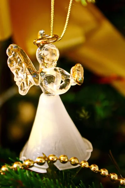 Toy glass angel decoration on the xmas tree — Stock Photo, Image