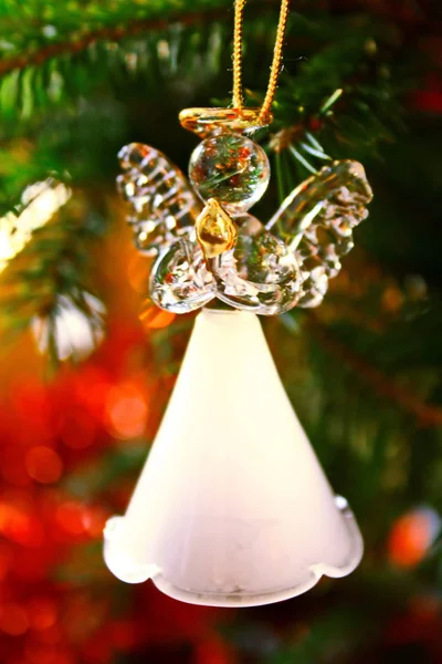 Toy glass angel decoration on the xmas tree — Stock Photo, Image