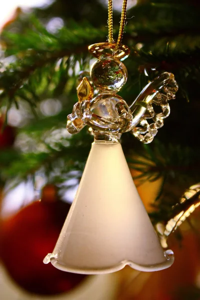 Toy glass angel decoration on the xmas tree — Stock Photo, Image