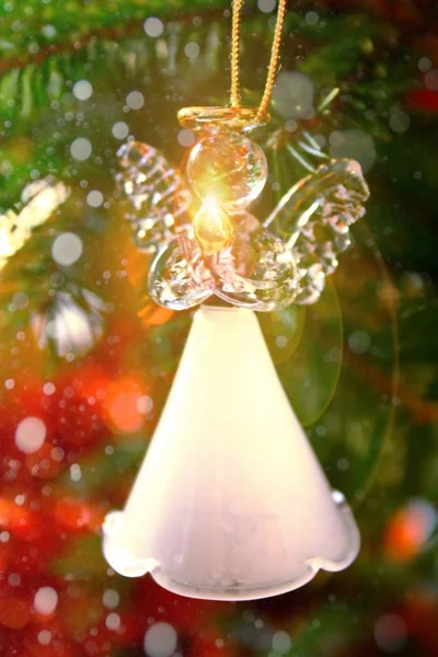 Toy glass angel decoration on the Christmas tree — Stock Photo, Image